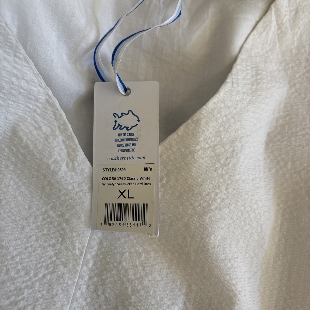 NWT Southern Tide Evelyn Searsucker Tiered Dress White XL Flutter Sleeve - Picture 6 of 8